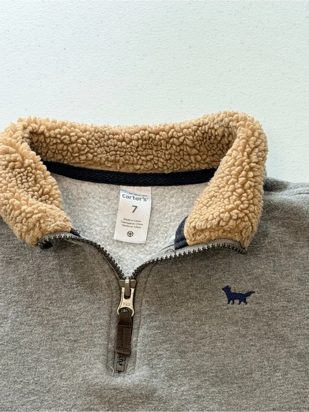 Carter's Gray Long-Sleeve Quarter-Zip Top with Tan Sherpa Collar